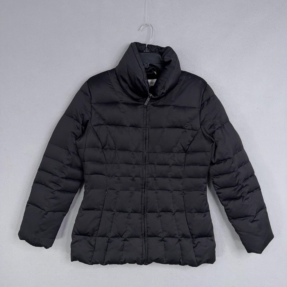 Calvin Klein Jacket Womens Small Black Down Puffer Faux Fur Lined Zip Pockets